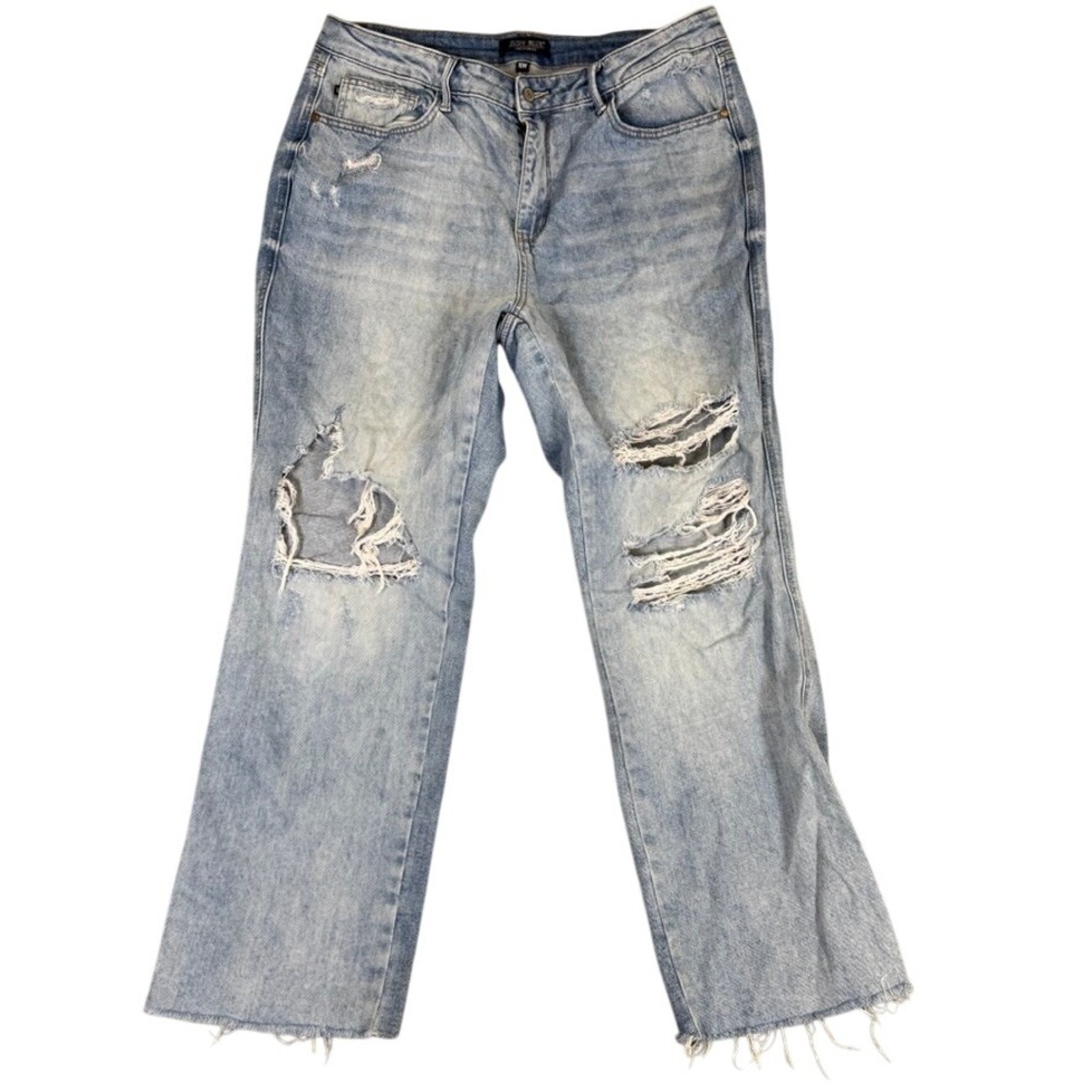 Judy Blue Los Angeles Distressed Straight Leg Jeans Light Wash Raw Hem 18W
